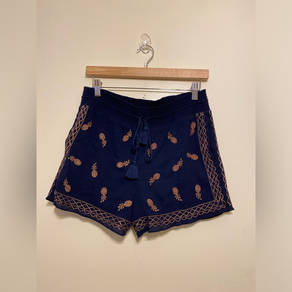 J. Crew Dark Blue Shorts with Tan Embroidery. Size S